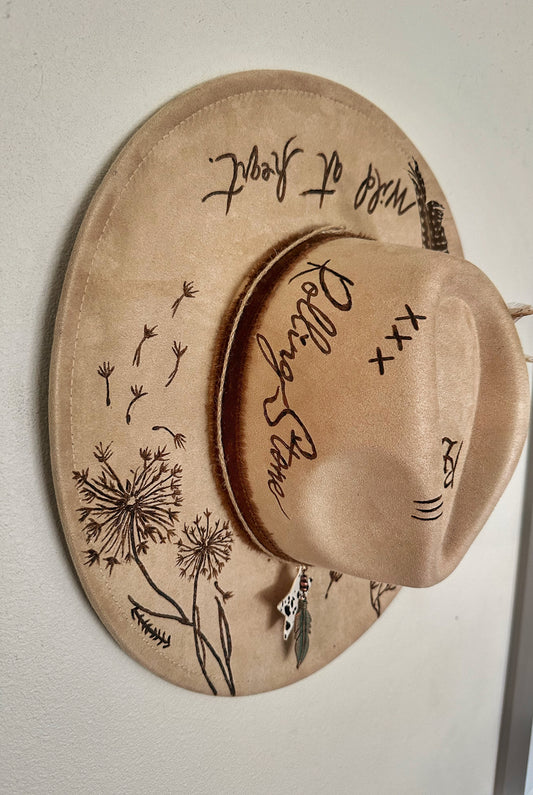 Rolling Stone - Custom Burned Hat (Vegan Suede)