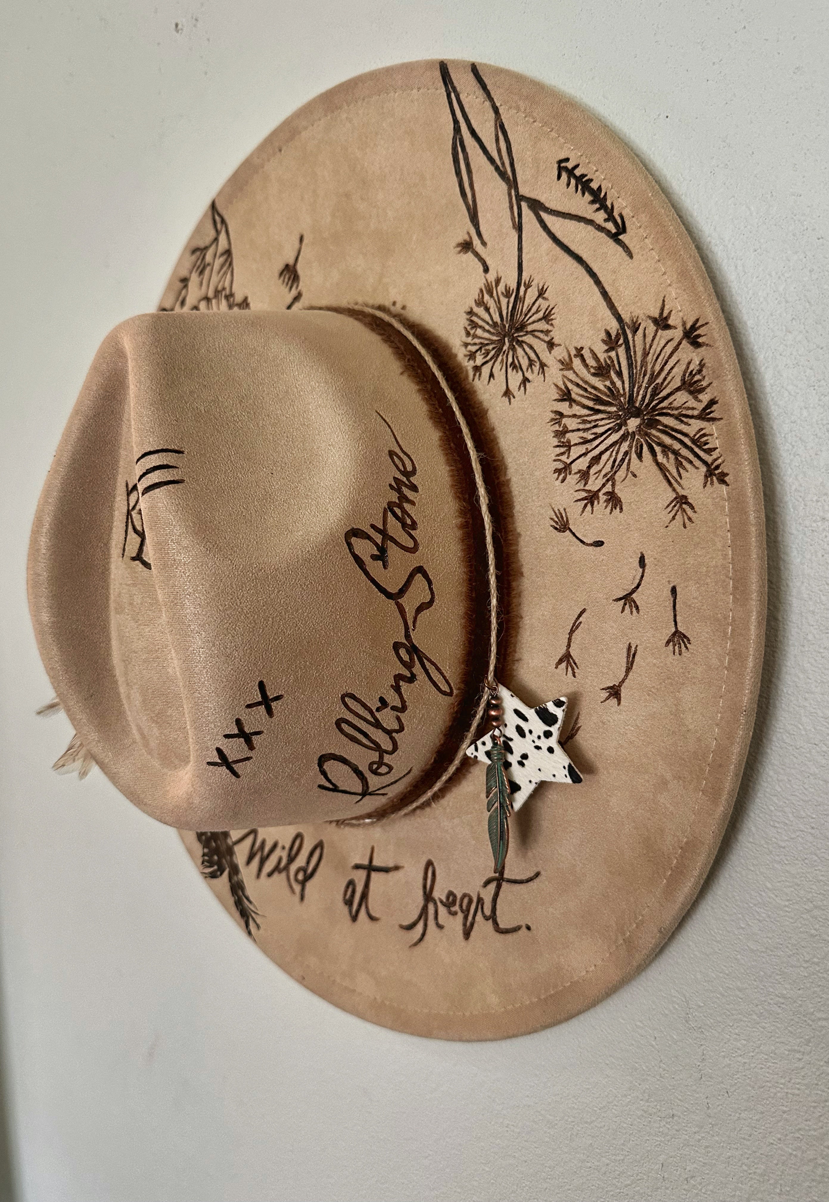 Rolling Stone - Custom Burned Hat (Vegan Suede)