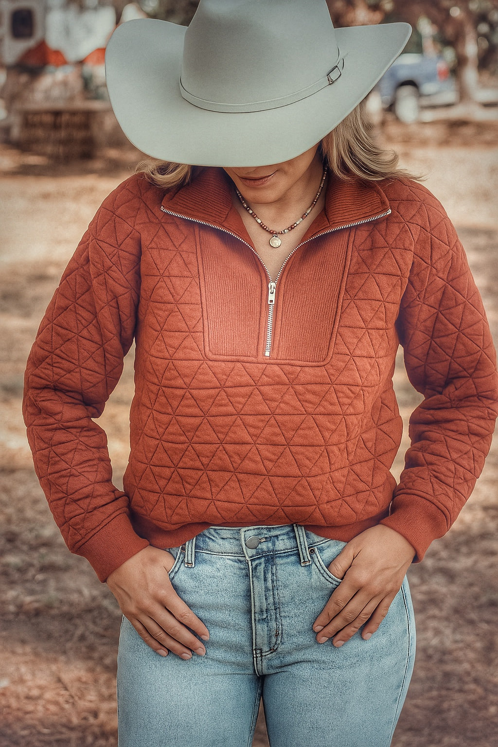 Quilted Half-Zip Long Sleeve Sweatshirt